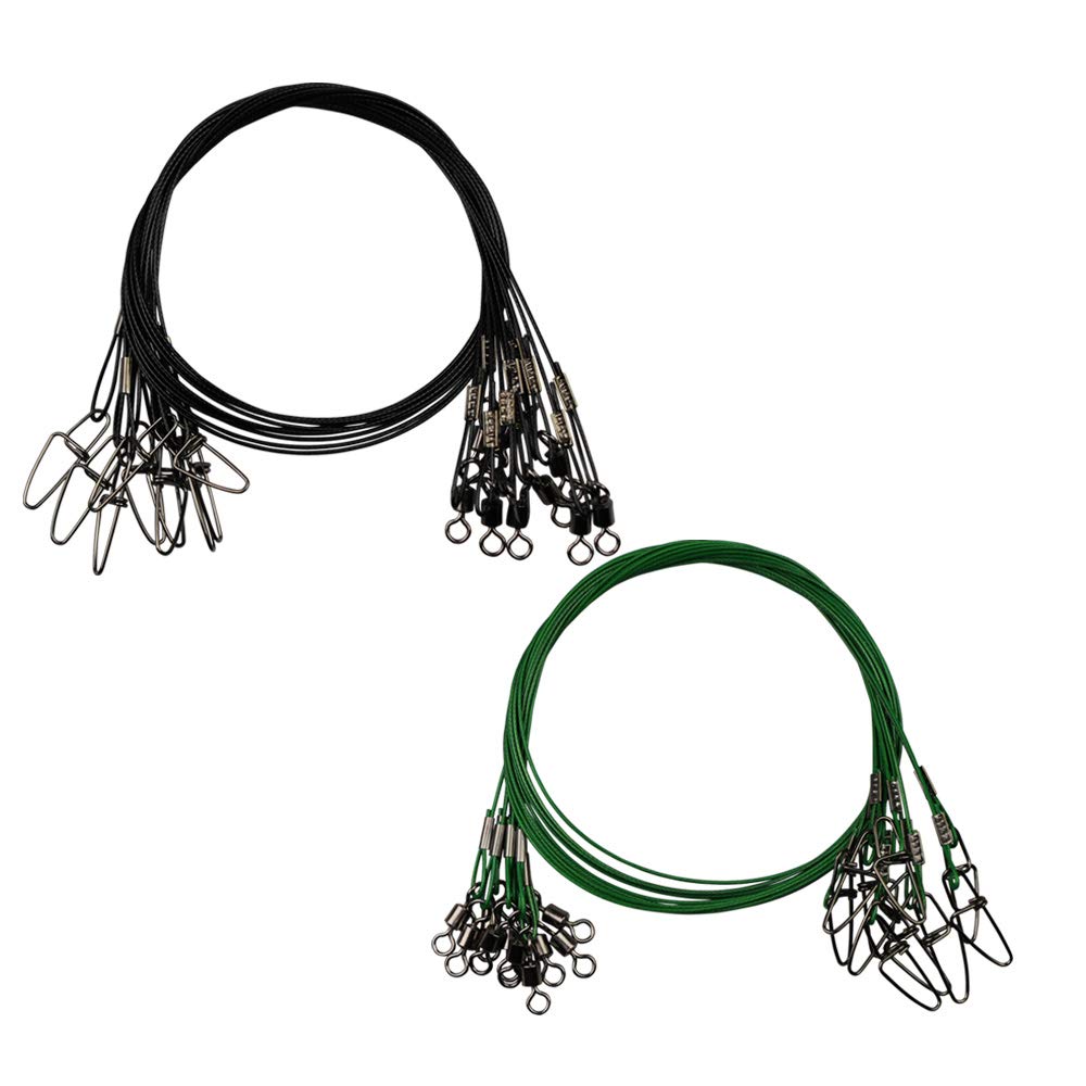 20pcs Fishing Wire Leaders Heavy Duty Fishing Stainless Steel Wire Leaders 150LB High Strength Fishing Leaders with Swivels and Snaps Black/Red/Green
