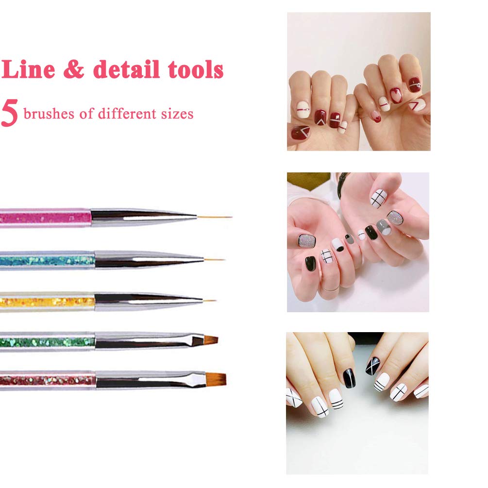Double Ended Nail Art Brushes, TEOYALL 5 PCS Nail Dotting Pen Liner Brush Nail Art Point Drill Drawing Tools Set : Beauty