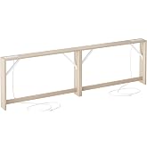 TIQLAB 5.9 Inch Narrow Console Table with Power Outlet,Sofa Table Set of 2，Total Length 94'' Sofa Table Behind Couch，for Entryway&amp;Living Room, Light Walnut