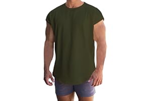 PETCDIM Mens Cap Sleeve Gym Tank Top Bodybuilding Athletic Muscle Cut Off T-Shirt Loose Fit Summer Quick Dry Beach Undershirt