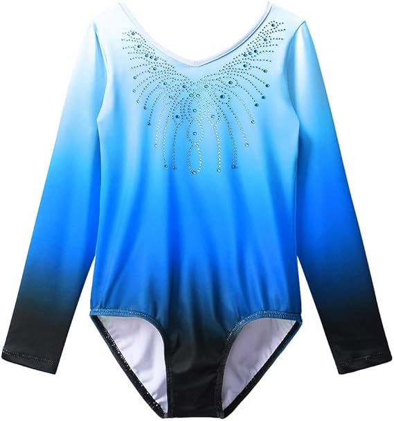 Amazon Co Jp Baohulu バレエレオタード 体操服 長袖 子供用 ビーズ付 伸縮性いい スカートなし Vネック グラデーション 女の子用 新体操練習ウェア 服 ファッション小物