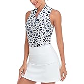 Soneven Women's Sleeveless Printed Polo Golf Shirts Quick Dry V-Neck Lightweight Tennis Tank Tops, 50+ UV Protection