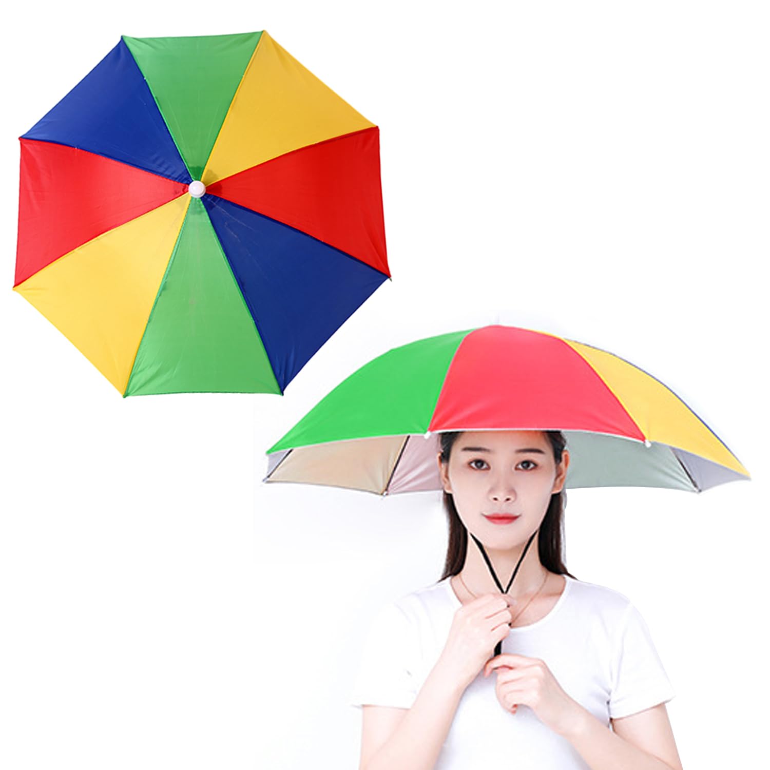 MUEEAD 1 Rainbow Fishing Umbrella, Hands Free Folding Umbrella, Adjustable Elastic Headband, Rain and Sun Protection, 360 Degree Uv Protection, Perfect Choice for Beach and Outdoor Activities.