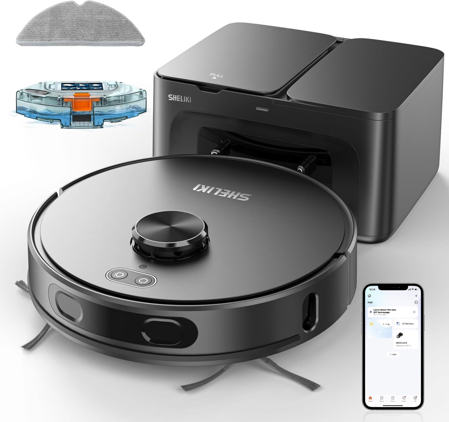 Photo 1 of SHELIKI Robot Vacuum and Mop, 3-in-1 Vacuum Cleaner Robot with 70-Day Self-Emptying Base, 360° LiDAR Navigation, Smart Mapping & Auto-Return, 6000Pa Strong Suction for Pet Hair, Carpets
