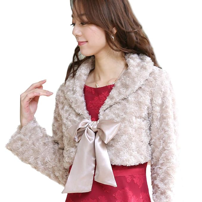 Amazon フェイクファー ボレロ 結婚式 長袖 もこもこ エコファー