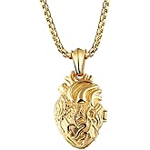 PAURO Men's Stainless Steel Anatomical Heart Pendant Necklace Black/Gold/Silver, Locket Style