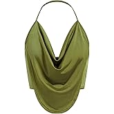 RoseSeek Women's Draped Backless Halter Top Asymmetrical Hem Slim Fit Camisole Top Clubwear