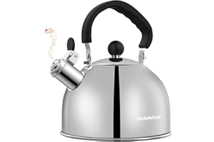 DCLOBTOP Tea Kettle for Stove Top - Stainless steel Teapot,2 Quart Camping Kettle, Efficient Heating, Audible Whistle, Safe Handle - Hot Water kettle & Tea Pot Stovetop (Silver)