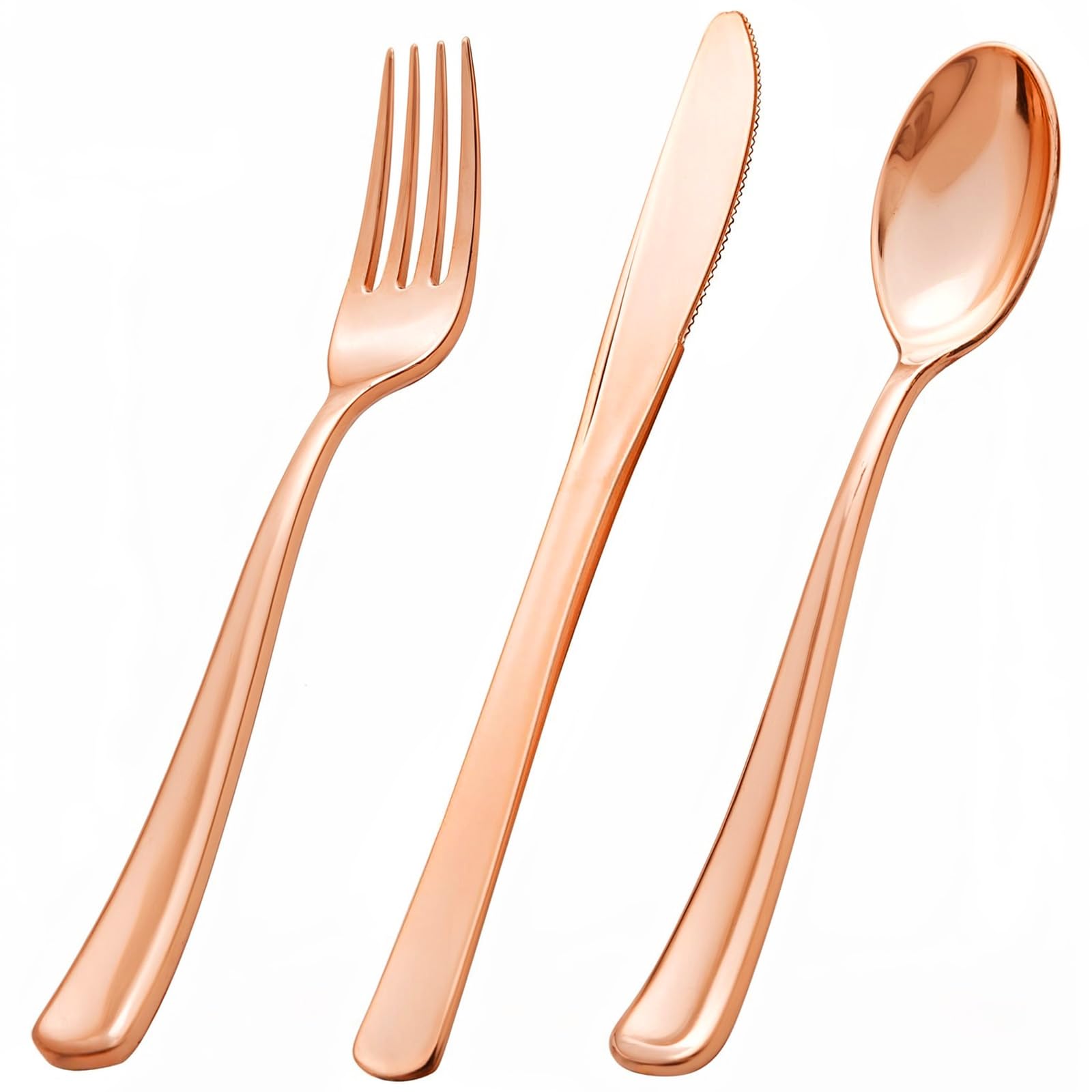 Photo 1 of bUCLA 600PCS Rose Gold Plastic Silverware Set - Disposable Rose Gold Plastic Cutlery Include 200 Knives, 200 Forks, 200 Spoons for Party, Wedding & Mother’s Day