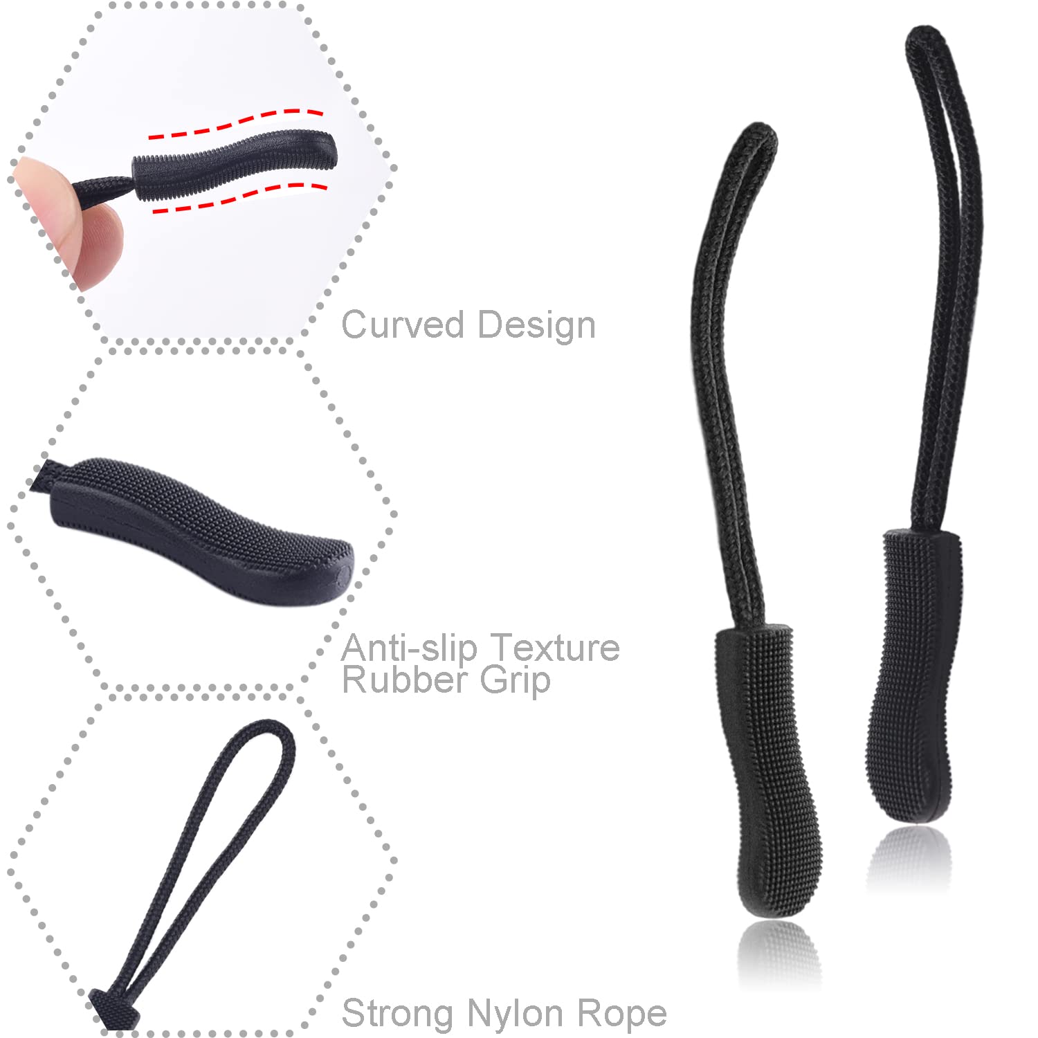 CooBigo 12Pack Zipper Pull Replacement, Golf Bag Parcord Zipper Pull Tab Replacement for Backpack, Jackets, Pants, Boots, Coats, Luggage - Balck(Universal Extender)