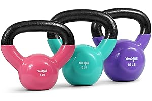 Yes4All Vinyl Coated Kettlebell Set of Weights - Strength Training Kettlebell Sets 25, 30, 35, 45, 60, 70, 105 lbs