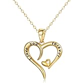 14k Gold"I love You Forever" Heart Necklace for Women, Real Gold Love Jewelry for Her, 16+1+1 Inch