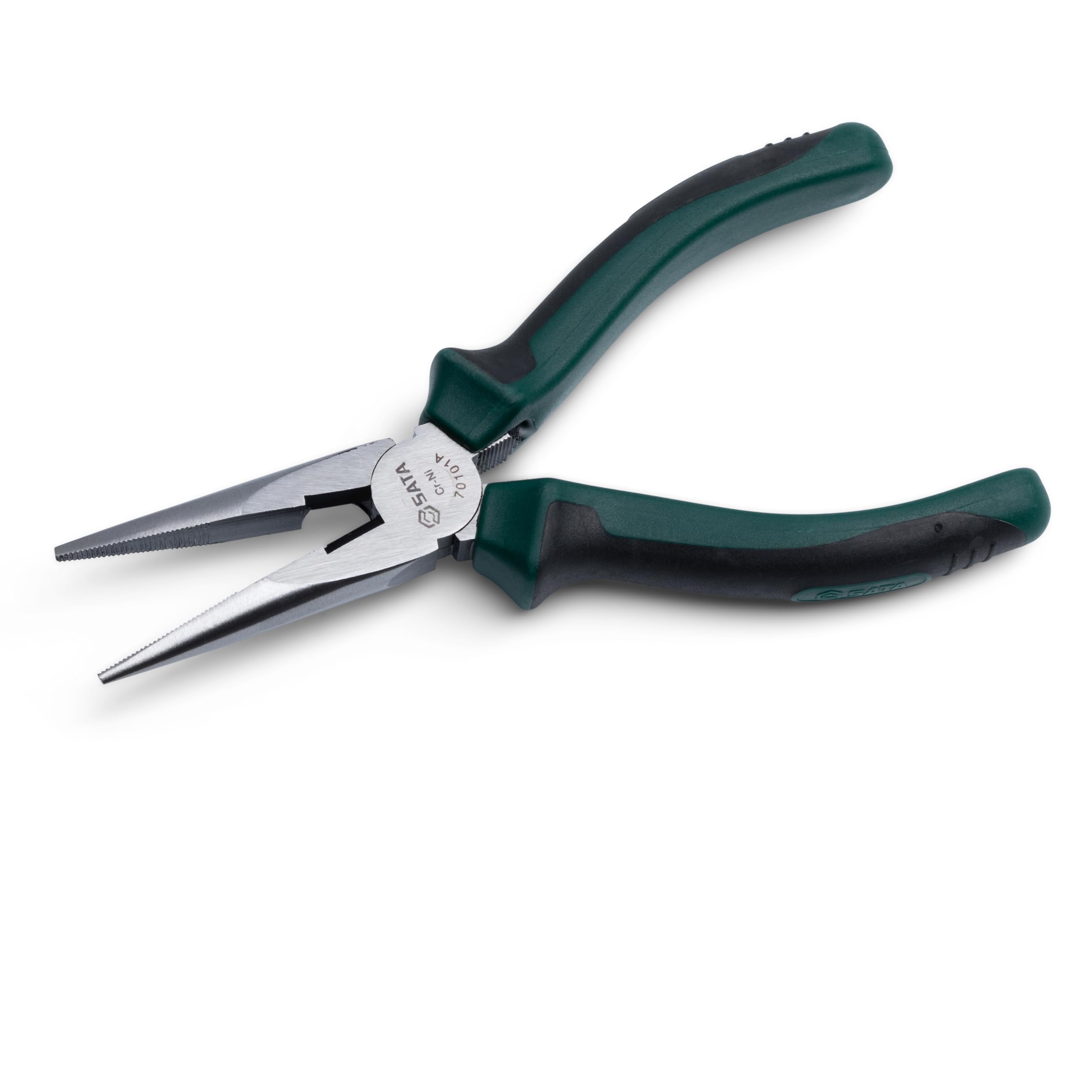 SATA ST70101AST 6-Inch Needle-Nose Pliers with Fine Serrations, Nickel-Chrome Steel Body and Anti-Slip Handles Green