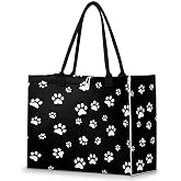 Pardick Puppy Paw Print Black Tote Bag For Women Travel Bag Reusable Grocery Bag Utility Tote For Work Shopping Pool Beach Bag for Gift Outdoor
