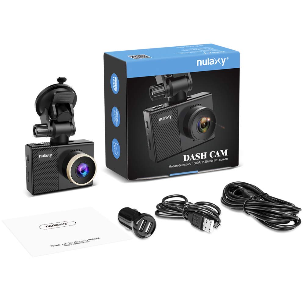 Nulaxy Dash Cam, 1080P Full HD Car Camera Recorder 170° Wide Angle, Super Night Vision, Motion Detection, G-Sensor, Loop Recording, Parking Mode, Supports up to 64GB microSD Card - Black