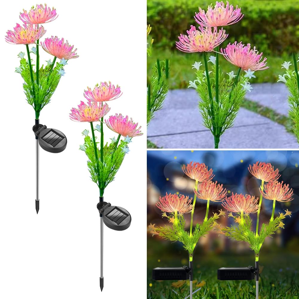 YZYOE 2 Pack LED Solar Flower Decorative Lights, 2-Mode Outdoor Courtyard Atmosphere and Garden Landscape Lights, Wireless Waterproof from Dusk to Dawn, Flower Gift Lamp for Ladies