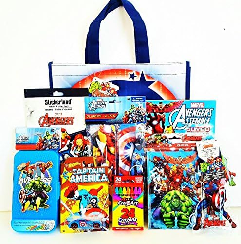 Jumbo 9 Piece Avengers Summer Fun Gift Set With Captain America Tote Bag, Hot Wheel, Avengers Gliders & More!