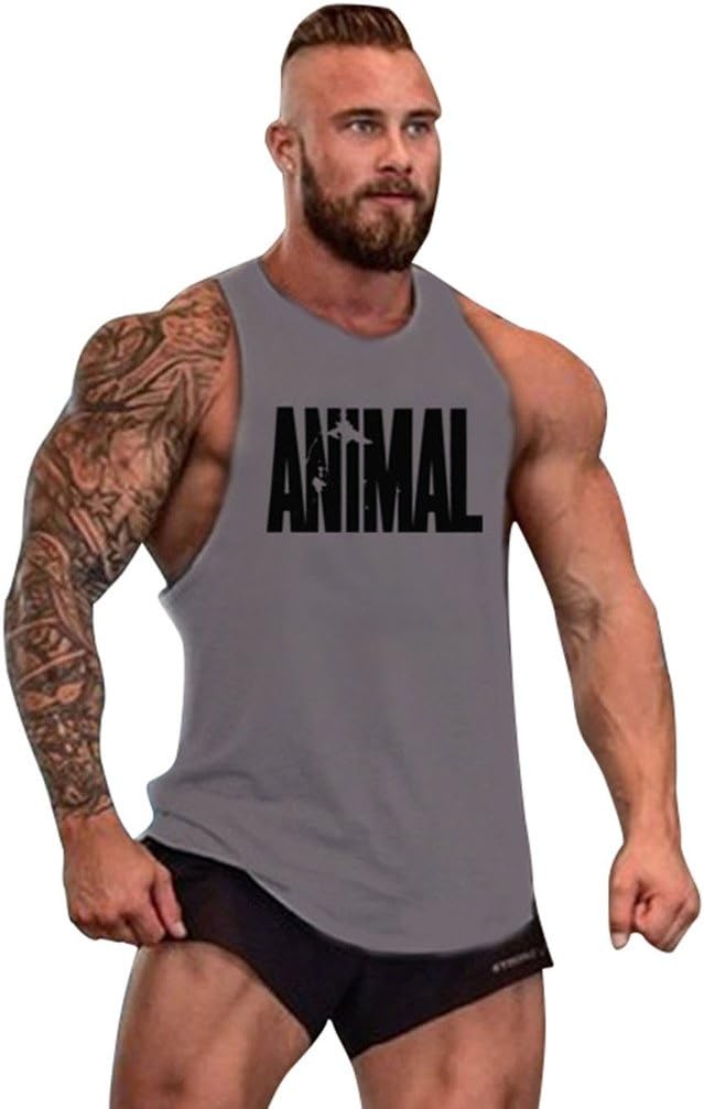 GILLBRO Mens Gym Muscle Workout T-Shirt Bodybuilding Tank Top Animal Pattern