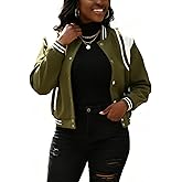 Fooullaide Womens Bomber Varsity Jacket Letterman Long Sleeve Button Down Baseball School Uniform Coat Streetwear
