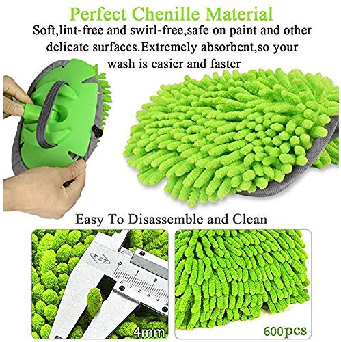 2 in 1 Chenille Microfiber Car Wash Mop Mitt With Long Handle,Car Wash Dust Brush Adjustable Length 24-46 Inch Brush Duster Paint Scratch Free Cleaning Tool Dust Collector Supplies for Washing Car