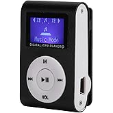 Mini MP3 Player, Portable Music Player with Clip Classical Music MP3 Players Device with Digital LCD Display Sports MP3 BackClip Music Media Player Support Memory Card (Black)