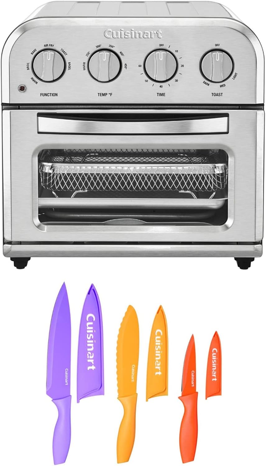 Cuisinart TOA-28 Air Fryer Toaster Oven with 6-Piece Nonstick Color Chef Knife Set Bundle (2 Items)