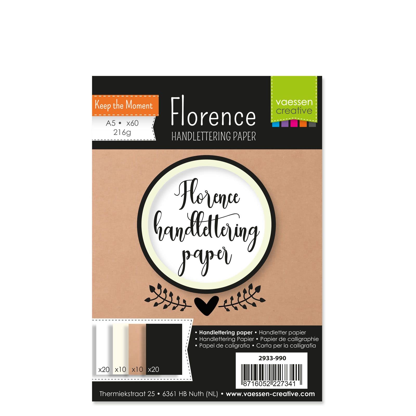 Florence Calligraphy Paper - A5-60 Sheets in White, Ivory, Brown and Black - Smooth - 216 gsm - Practice Paper for Beginners, Handlettering, Brush Lettering, Art Projects and Craft Ideas