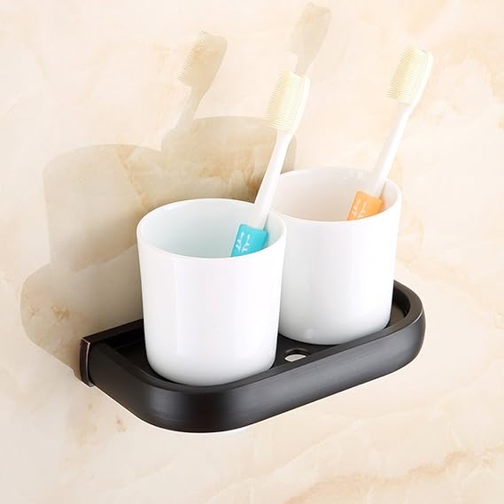 JIAJU Badezimmer-Zahnbürsten-Getränkehalter Europäerschwarz-Bronze
