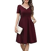 Women's Elegant Vintage 50s Scallop Trim V-Neck Casual Work Dress Swing A Line Cocktail Party Dresses with Pockets 755