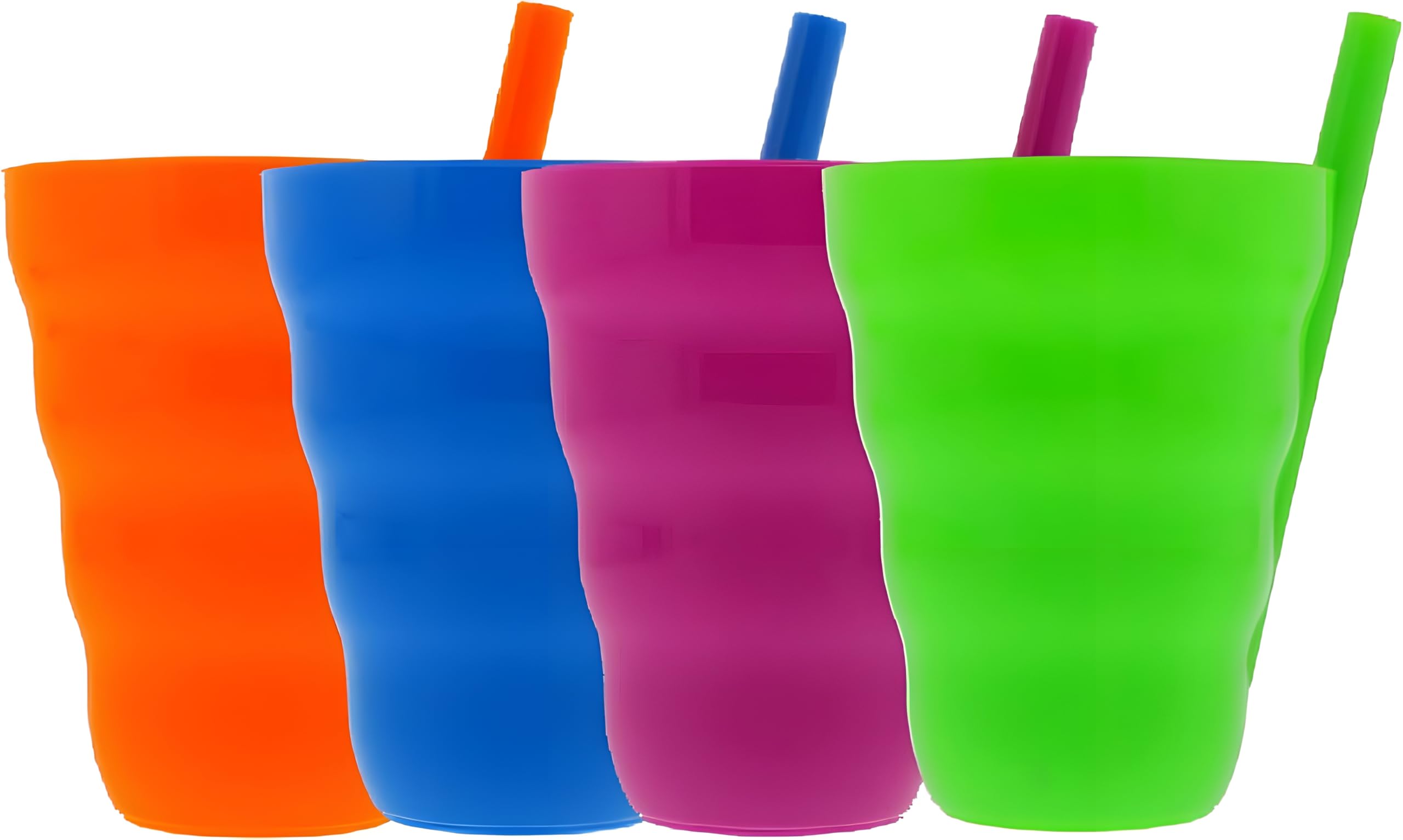 Photo 1 of (Set of 4) Plastic Straw Cups with Built-In Straws – 22oz Stackable Plastic Tumblers – BPA-Free, Reusable Sip-A-Cup Drinkware – Dishwasher Safe – Water, Juice, Milk