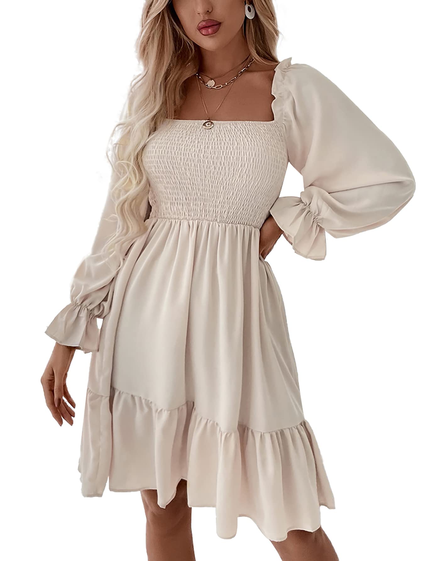 LYANER Women's Square Neck Lantern Long Sleeve