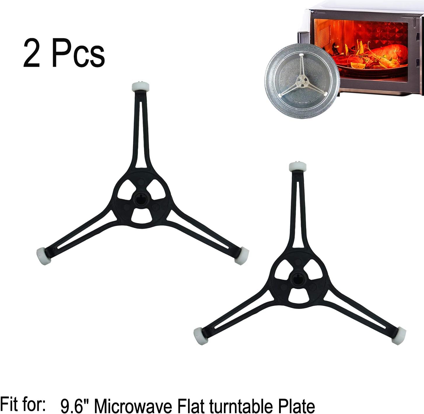 Proshopping 2 PCS Triple Arm Microwave Turntable Ring, Rotating Ring Roller, Small Glass Plate Tray Support Holder, Replacement Inner ring - for 9.6" Microwave Oven Glass Flat Turntable Plate (Grey)