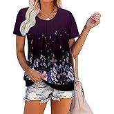 ZOLUCKY Womens Casual Short Sleeve Tunic Tops Scoop Neck T Shirts Summer Loose Fit Tunics