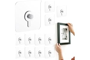GCXIXPY 12 Pcs Picture Hangers without Nails, 30 Ibs Load Heavy Duty Self Picture Hanging Hooks for Hanging, Waterproof Adhesive Picture Hooks for Bathroom Kitchen, Transparent Sticky Hooks for Frames