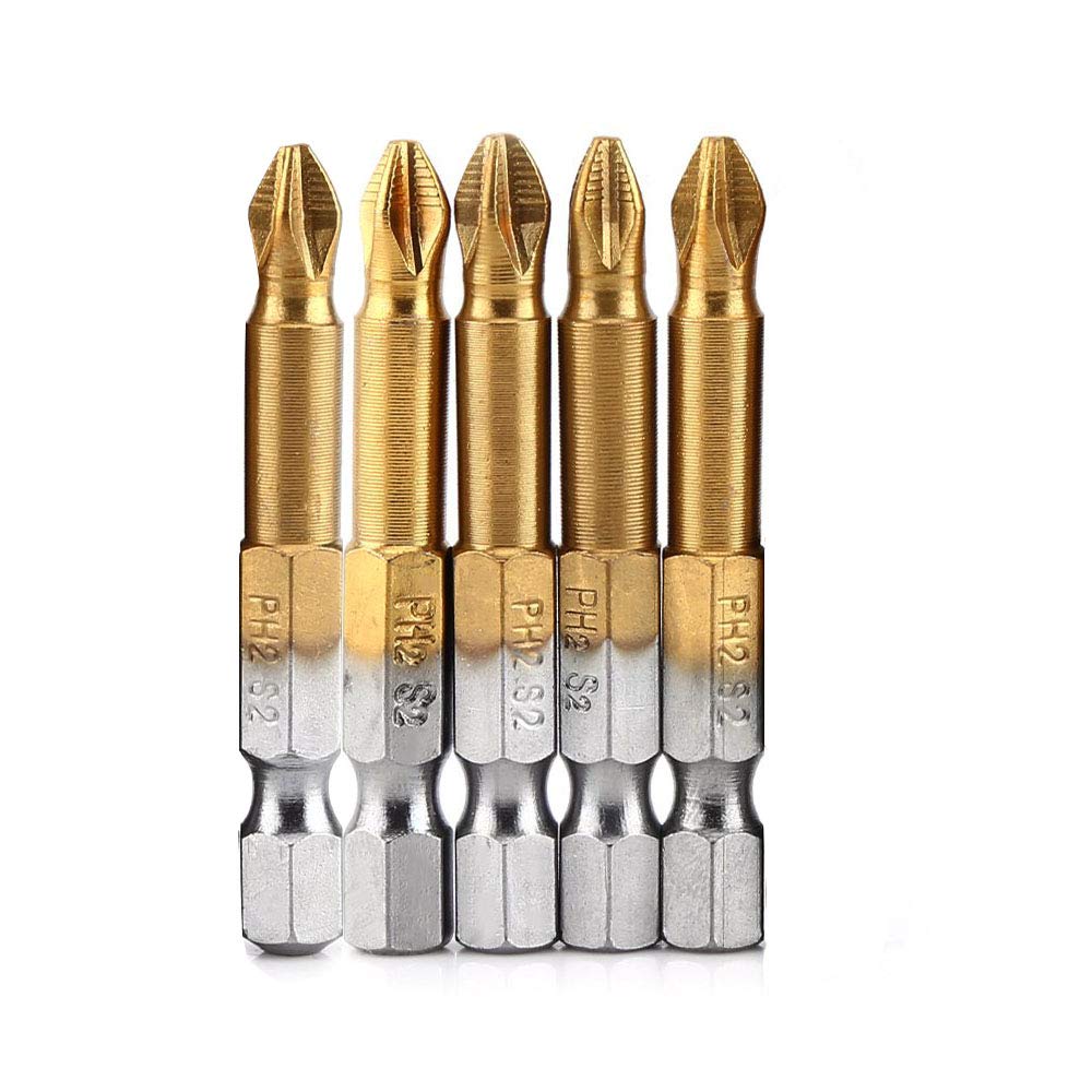 5 Pcs Cross Head Screwdriver Bits 50mm 1/4 Inch Hex Shank Impact Drill Driver