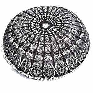 Maheegu Bohemian Round Pillowcase, Large Mandala Floor Pillows Meditation Cushion Cover Ottoman Pouf Sofa Bed Home Decor (G)
