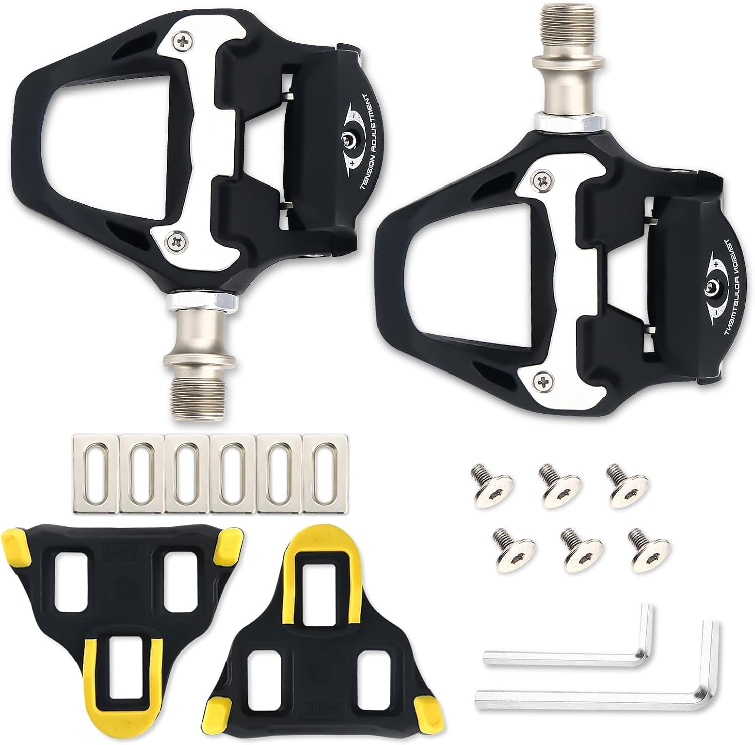 Road Bike Pedals, SPD Pedals, Clipless Bicycle Pedals with Cleats Compatible with SPD SL System, 9/16" Aluminum Alloy Threads Cycling Pedal, for Indoor Outdoor, MTB, Spin Bike