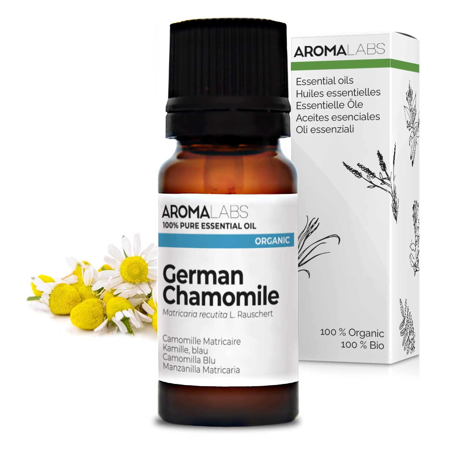 BIO - German Chamomile Essential Oil - 10mL - 100% Pure, Natural, Chemotyped and AB Certified - AROMA LABS (French Brand)