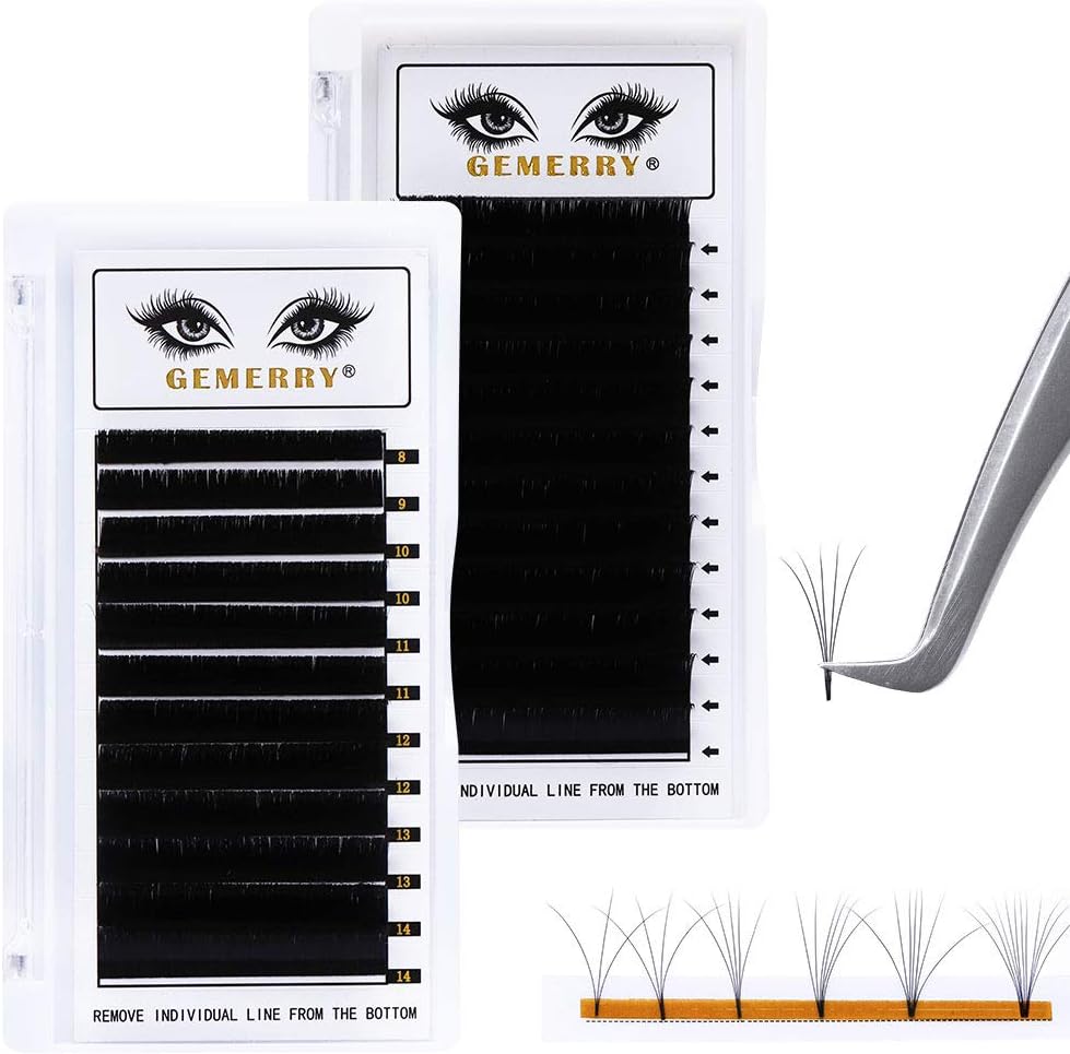 2x Easy Fan Volume Lash Extensions 0.07 C curl Lashes 8-14mm Mixed Tray + 15mm Rapid Blooming 3D 4D 5D 6D 10D Individual Lash Extension Supplies by GEMERRY (0.07-C curl-mix+15mm)