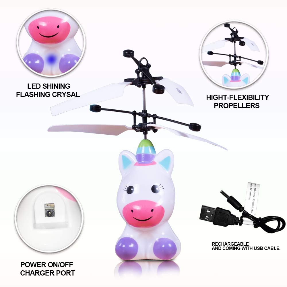 RC Helicopter Rechargeable Mini LED Light Up Infrared Induction Drone Flying Toys - Unicorn RC Toy Drone for Kids Boys Girls Indoor Games by PALA PERRA