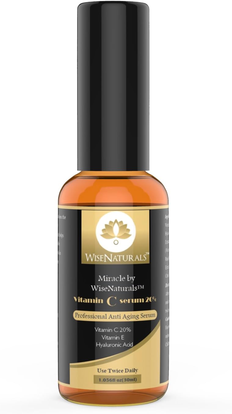 WiseNaturals Vitamin C Serum 20% – Natural and Organic Age-Defying Moisturizer – Anti-Aging Dark Spot Corrector Helps Tone and Tighten the Skin – Contains Vitamin C + E + Hyaluronic Acid