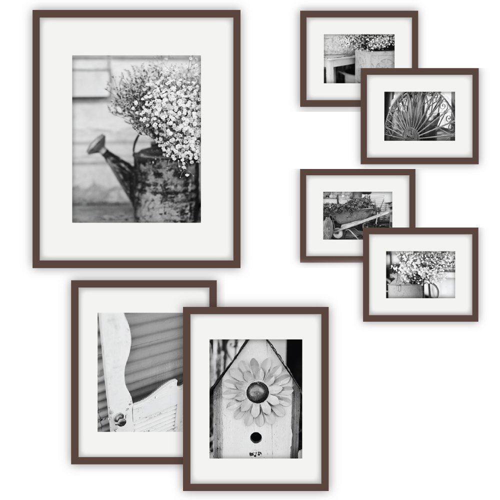 Picture Frame Hanging 7 Piece Walnut Decorative Art Prints Wall Gallery