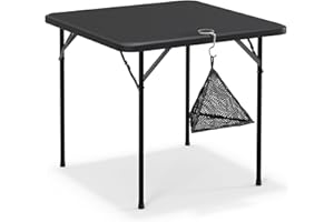 VECELO Folding Card Table Square with Mesh Bag, Heavy-Duty Collapsible Locking Legs & Easy to Storage, Portable for Indoor/Outdoor Use, Black