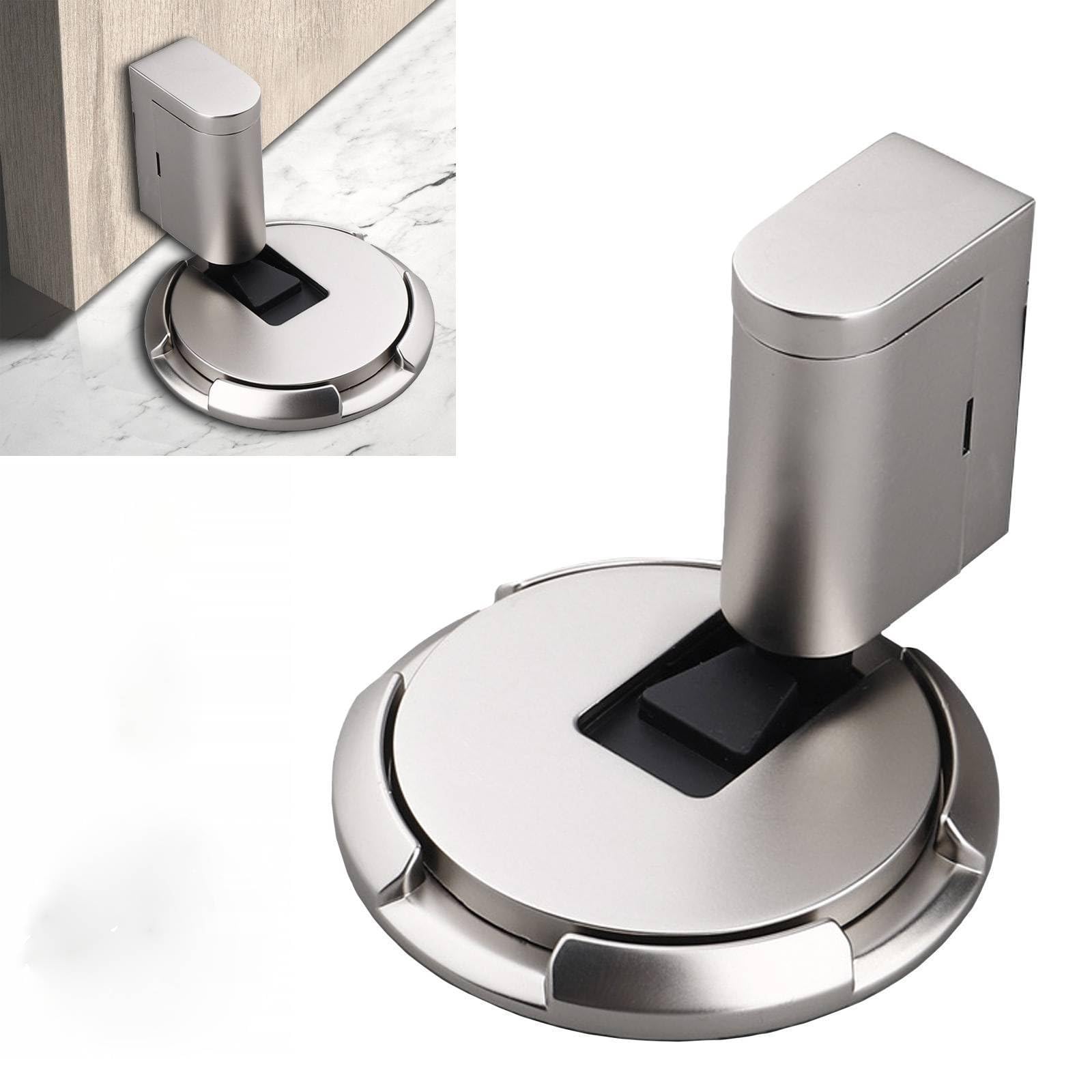 Upgraded Magnetic Door Stopper, Adjustable Punch-Free Silent Floor Doorstop for Various Door Types, Perfect for Yard, Living Room, Bedroom, Kitchen, Bathroom (Brushed Silver)
