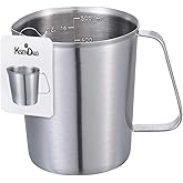 KSENDALO 16oz/2Cup SUS304 Stainless Steel Measuring Cup - Precision Engraved Markings for Liquid, Coffee, Milk & Espresso - 500mL Kitchen Mixing Pitcher, Canister & Container for Baking & Frothing