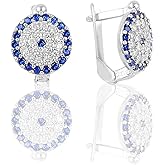 925 Sterling Silver Evil Eye Clip Earrings | Blue Zircon Circle Design for Protection | Women’s Rhodium Jewelry Gift