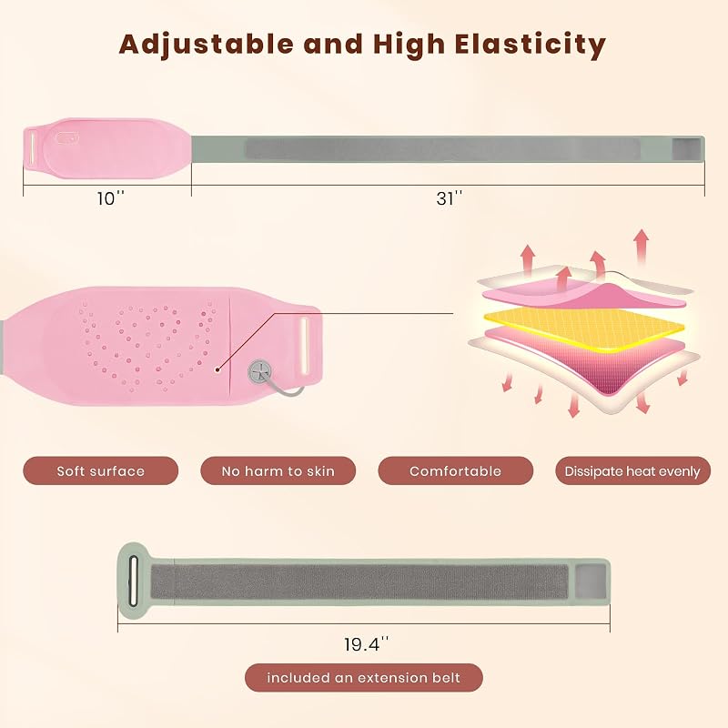 Almohadilla Térmica Menstrual, Cinturón Térmico para Menstruación con 3 Niveles de Calor, USB Recargable y Lavable, Almohadilla Térmica Eléctrica para Período Menstrual Alivio del Dolor de Espalda