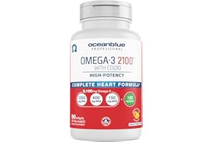 Oceanblue Professional Omega-3 2100 with CoQ10 – 90 ct – Triple Strength Fish Oil Supplement with High-Potency EPA and DHA, and CoQ10 – Orange Flavor (30 Servings)