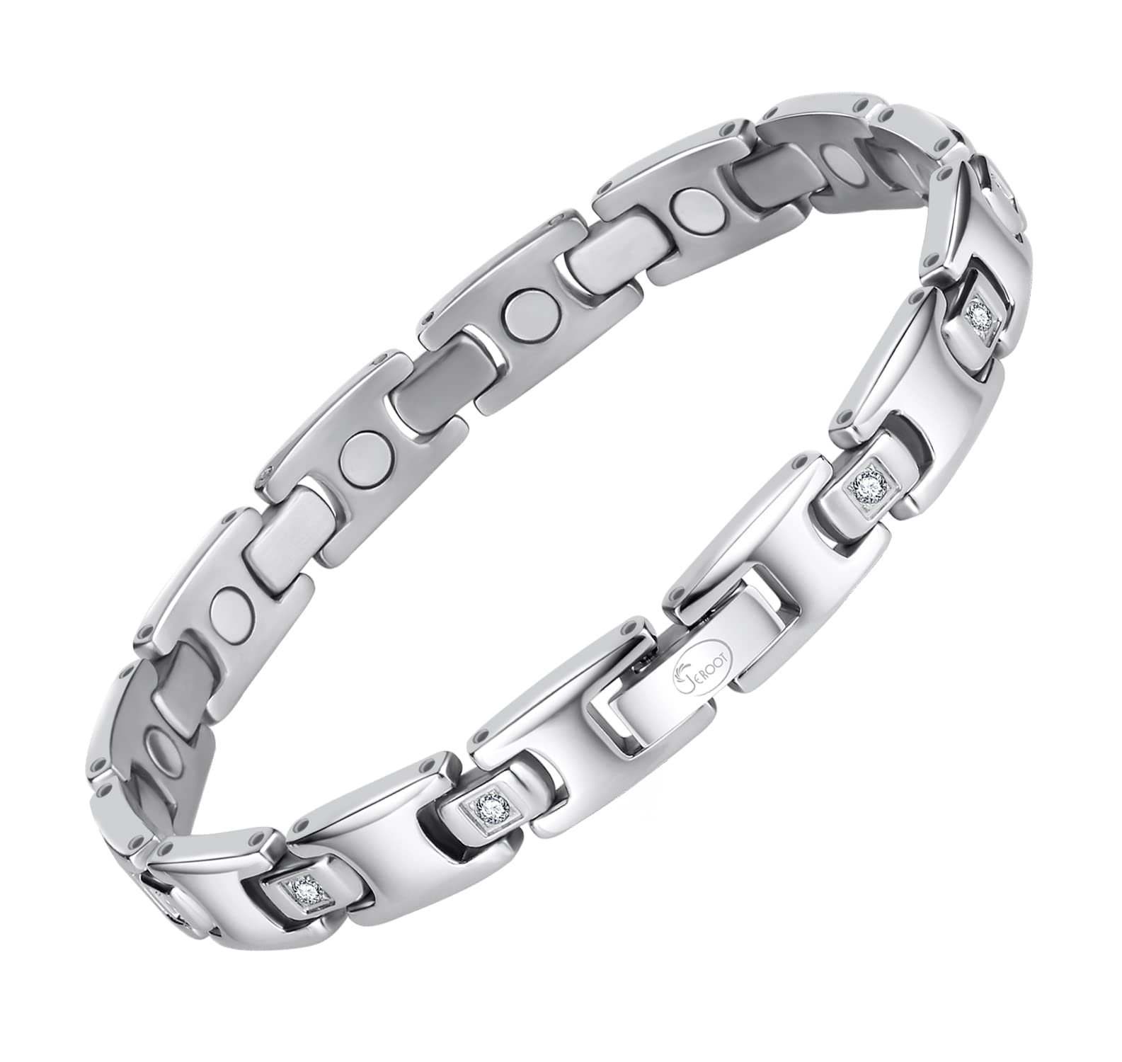 JEROOT Titanium Magnetic Bracelet for Women - Adjustable Size, 3500 Gauss Magnets, Cubic Zirconia, Gift Box Included Gold(3500 Gauss)