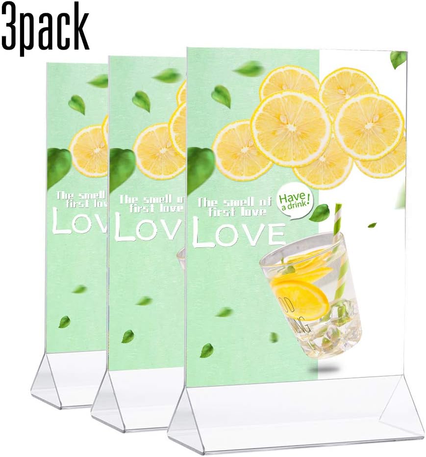 TWING Table Sign Display Holder - Ad Picture Frame Brochure Holder - Clear Acrylic 8.5x11inches Pack of 3